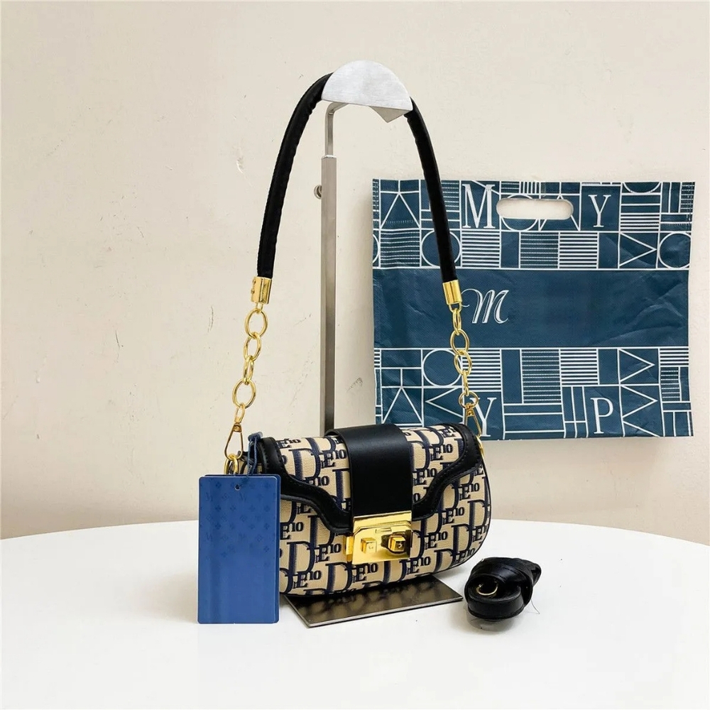 Womens Monogrammed Designed Navy/Tan Crossbody/Shoulder Bag